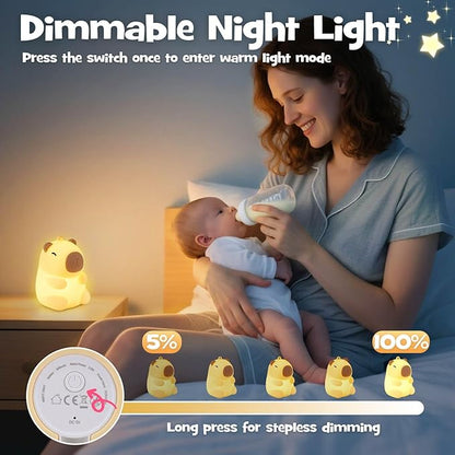 Squishy Christmas Capybara Night Light with RGB Modes Dimmable Nursery Breastfeeding Nightlight Hangable Cute Novelty Animal Lamp Rechargeable Silicone Touch Bedside Lamp for Bedroom Dorm Decor