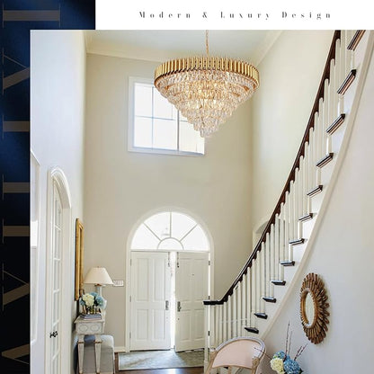35'' Large Foyer Chandeliers Modern Gold Crystal Chandeliers for Staircase 22 Light Luxury Chandelier 7-Tier K9 Crystal Round Chandelier with Adjustable Chain for High Ceiling Entry Living Room