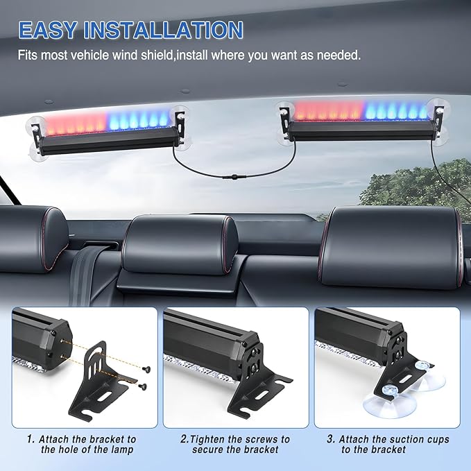 Nilight 24LED Emergency Strobe Traffic Advisor Light Bar 2 in 1 Red Blue Dash Warning Safety Flashing Lights Front/Rear Windshield Construction Lights for Trucks Cars Plow Police Firefighter Vehicles