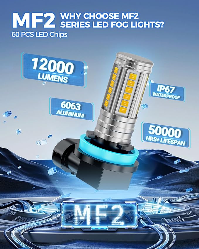Marsauto H16 H8 Led Fog Light Bulb Yellow 12,000LM, 1:1 Size H11 Yellow Fog Lights, Real 360° Illumination 3000K Amber Strong Penetration, Upgraded LED Chips H11 H8 Fog Bulb, Tail Light Covers