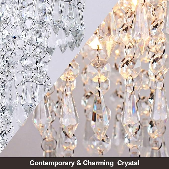 FRIXCHUR Small Crystal Chandelier Led Crystal Ceiling Lights 3 Tiers Crystal Raindrops Chandelier Pendant Lighting Fixture Decoration for Bedroom Hallway Living Room,Chrome, E26