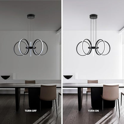 MAYNA Modern LED Chandelier, Black Pendant Light with 5 Rings, Adjustable Height Modern Chandeliers for Dining Room Living Room Kitchen Bedroom Entryway,6000k Daylight