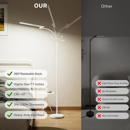 Honeywell LED Floor Lamp for Reading, CRI97 Full Spectrum Eye-Caring Task Lamp, Stepless Dimmable 3000K-5000K Standing Lamp with Flexible Gooseneck, 77.5" Tall for Living Room, Bedroom, Office