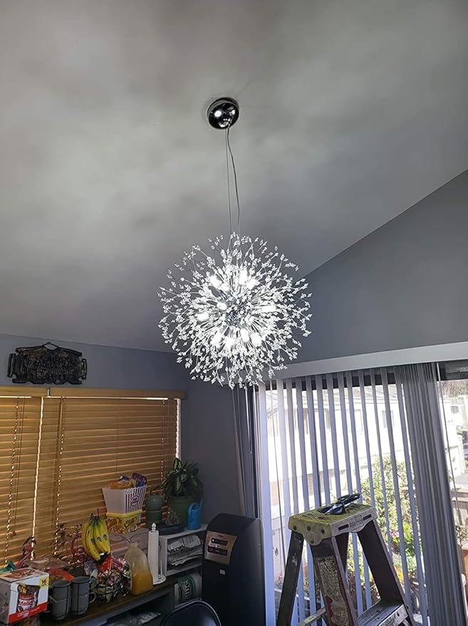 Yiisem Modern Crystal Chandeliers, 12-Light Chrome Dandelion Firework Pendant Lighting, Chandelier Light Fixtures for Dining Room Bedroom Living Room Kitchen Aisle Hallway Entryway
