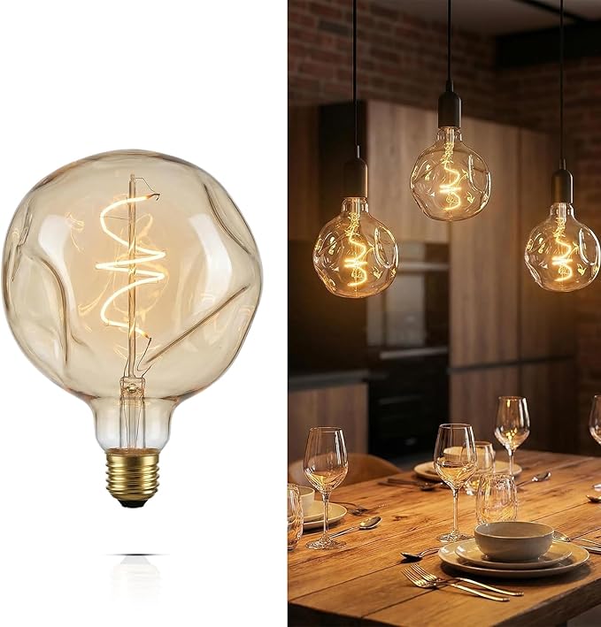 G125 Large Oversized LED Edison Bulb,5 Watt 400 Lumens 2200k Warm Yellow Unique Light Bulbs,Amber Glass E26 Base Huge Globe Vintage Decorative Dimmable Light For Bedroom Living Room Bar Cafe,1Pack