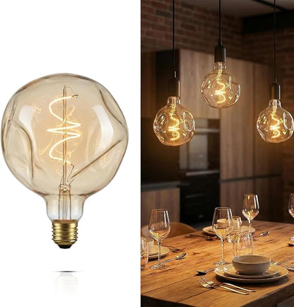 G125 Large Oversized LED Edison Bulb,5 Watt 400 Lumens 2200k Warm Yellow Unique Light Bulbs,Amber Glass E26 Base Huge Globe Vintage Decorative Dimmable Light For Bedroom Living Room Bar Cafe,1Pack