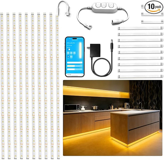 DAYBETTER Under Cabinet Lighting Kit,10 PCS Under Cabinet Lights,2700K-6500K Tunable White LED Strip Lights with APP,Power Adapter,Dimmable LED Lights for Kitchen Cabinets,Shelf,Desk,Counter,16.4ft