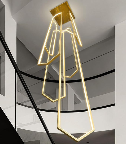 6 Rings Large Chandelier for Staircase Modern High Ceiling Chandelier LED Dimmable Chandeliers for Foyer Staircase Foyer Enterway Living Room Villa Gold