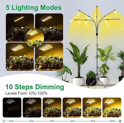 yentbokj 5-Head Adjustable LED Lights, Full Spectrum Grow Lamp with Timer, Warm White Light for Indoor Plants