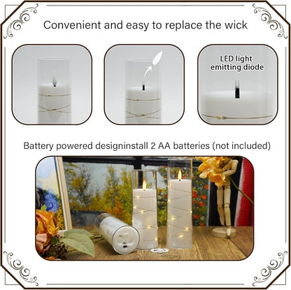 Nimiko Flickering Flameless LED Candles, 9 Pcs with Embedded Star String, Acrylic LED Pillar Candles with Remote, Suitable for Home Decoration (White)