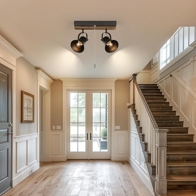 2 Light Kitchen Lighting fixtures Ceiling,Adjustable Ceiling Light with Pull Chain,Farmhouse Track Lighting fixtures Ceiling for Dining Room, Hallway,Bathroom.