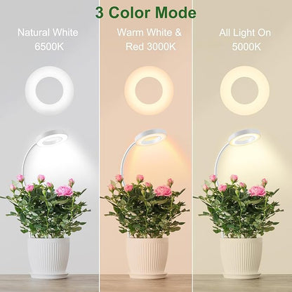 Wolezek 2 in 1 Grow Lights for Indoor Plants, 3 Colors Plant Lights for Indoor Growing with 360° Gooseneck, 48 LEDs Full Spectrum Plant Grow Lights Indoor, 6/12/16H Timer, 5 Brightness, White 1 Pack