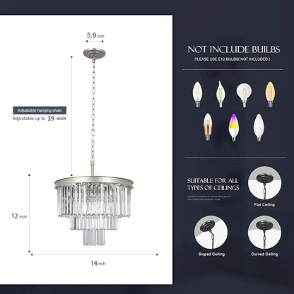 Crystal Nickel Modern Chandeliers Lights Vintage Pendant Ceiling Light Traditional Chandelier Lighting Fixture 3-Tier for Dining Room Living Room Kitchen Island Bedroom Entryway