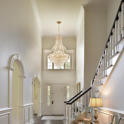 12 Lights Gold Crystal Chandeliers Modern Chandelier for High Ceilings Large Pendant Light Fixture Foyer Staircase Hallway Entryway Living Room Hall Lobby 36" H x 23.5" D