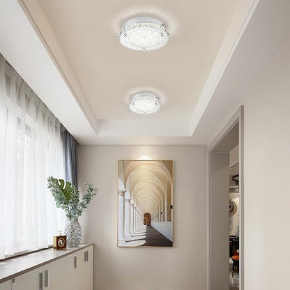 Flush Mount Crystal Ceiling Light Modern Ceiling Light Hallway Light Fixtures LED 4000K Round Ceiling Light 8 Inch for Small Space, Bedroom, Foyer, Entryway, Kitchen