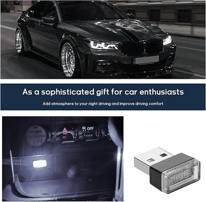 Dickno 4 PCS USB LED Car Interior Atmosphere Lamp, Portable Mini LED Night Light, Plug-in USB Interface Trunk Ambient Lighting Kit, Universal Vehicle Interior Accessories (White)