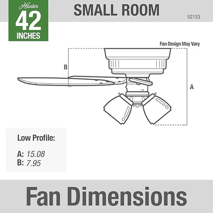 Hunter 42 inch Indoor Ceiling Fan with LED Lights and Pull Chain - Low Profile Flush Mount Ceiling Fan, 5 Blades, For Bedroom, Living Room, or Kitchen, Quiet - Crestfield 52153, Noble Bronze