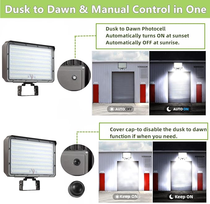 Dusk to Dawn Outdoor 150W LED Flood Light, 21000LM 1000W Equivalent, 100-277V 5000K Daylight, ETL Commercial LED Flood Light Fixture, Outdoor Security Lighting for Landscape,Parking Lot