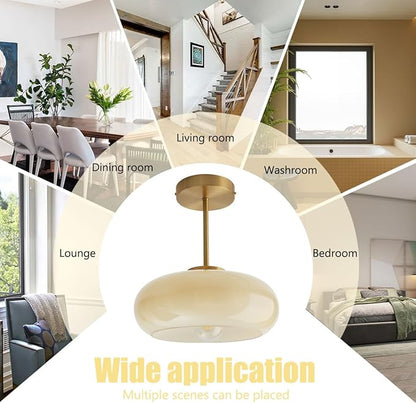mid Century Ceiling Light Milk Glass Ceiling Light fixtures Glassshade Gold Modern Semi Flush Mount Ceiling Light, Globe Glass Ceiling Lamp Hallway Dining Room Kitchen