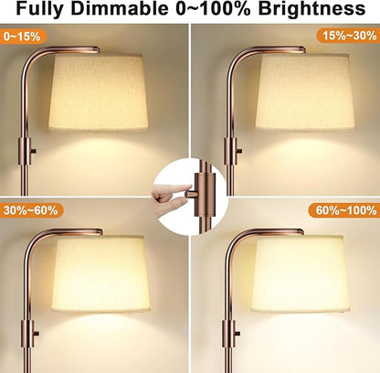 Ambimall Fully Dimmable Floor Lamp with 9W LED Bulb, Standing Lamp for Living Room with Adjustable Head, Modern Tall Light with Rotary Switch for Office, Brown and Beige