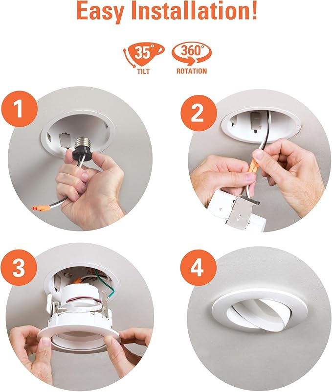 HALO RA 4 Inch Recessed Lighting Adjustable Gimbal LED Light - 1 Pack - Very Wide Flood - 615 Lumens - 3000K Bright White