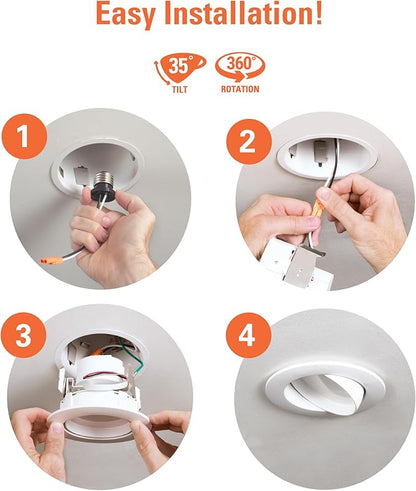 HALO RA 4 Inch Recessed Lighting Adjustable Gimbal LED Light - 1 Pack - Very Wide Flood - 615 Lumens - 3000K Bright White