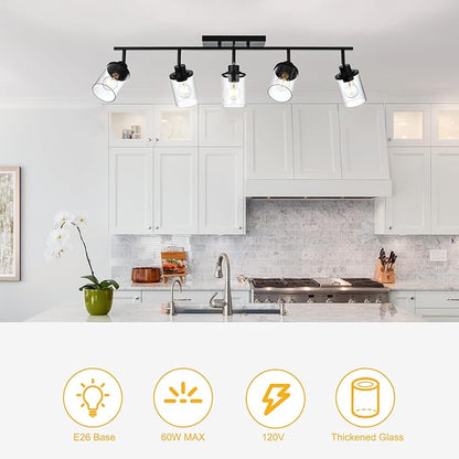 Yaohong 5-Light Kitchen Track Light Fixtures Ceiling Vanity Lights Black, Bathroom Track Lighting Kit with Ajustable Heads, Modern Wall Ceiling Tracking Light for Hallway Shop