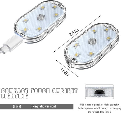 KVAEY 4 PCS Car LED Lights Interior Wireless, 7 Colors Magnetic Auto Ambient Light with 6 Bright LED Lamp Beads, Portable USB Rechargeable Vehicle Interior Led Night Light (Colorful, Magnetic, 2pcs)