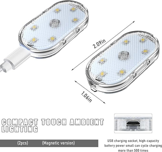 KVAEY 4 PCS Car LED Lights Interior Wireless, 7 Colors Magnetic Auto Ambient Light with 6 Bright LED Lamp Beads, Portable USB Rechargeable Vehicle Interior Led Night Light (White, Magnetic, 2pcs)