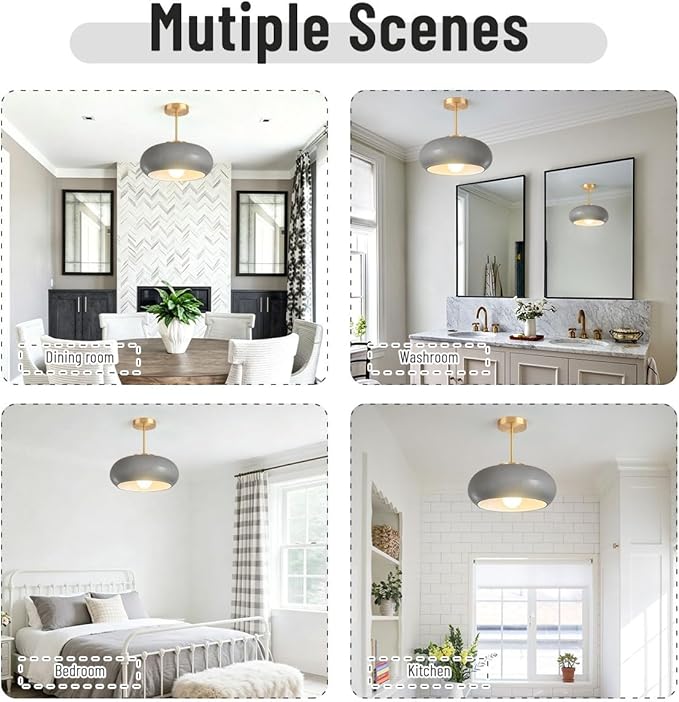 Gray Light Fixture Mid Century Semi Flush Mount Ceiling Light Nursery Close to Ceiling Lights Hallway Gold Semi Flush Mount Lamp Modern Porch Glass Chandeliers Entryway Overhead Light