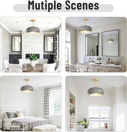 Gray Light Fixture Mid Century Semi Flush Mount Ceiling Light Nursery Close to Ceiling Lights Hallway Gold Semi Flush Mount Lamp Modern Porch Glass Chandeliers Entryway Overhead Light