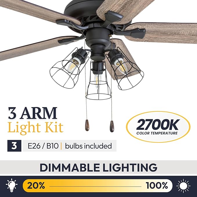 Prominence Home Lincoln Woods, 52 Inch Industrial Style LED Ceiling Fan with Light, Remote Control, Three Mounting Options, 5 Dual Finish Blades, Reversible Motor - 50745-01 (Bronze)