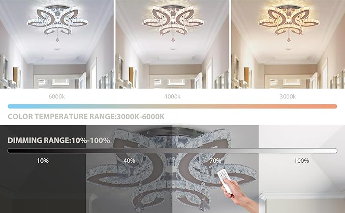 FRIXCHUR 20.4" Crystal Chandeliers Modern Flower Crystal Ceiling Light LED Flush Mount Chandelier Light Fixture for Bedroom Living Dining Room (Dimmable)