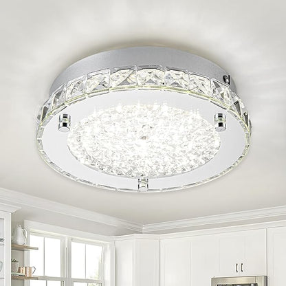 Flush Mount Crystal Ceiling Light Modern Ceiling Light Hallway Light Fixtures LED 4000K Round Ceiling Light 8 Inch for Small Space, Bedroom, Foyer, Entryway, Kitchen