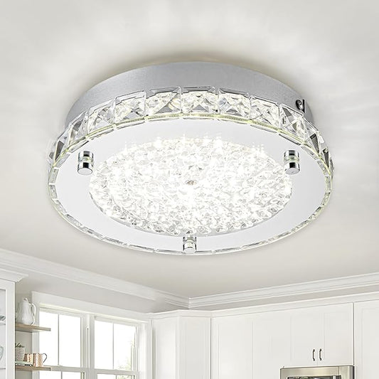 Flush Mount Crystal Ceiling Light Modern Ceiling Light Hallway Light Fixtures LED 4000K Round Ceiling Light 8 Inch for Small Space, Bedroom, Foyer, Entryway, Kitchen
