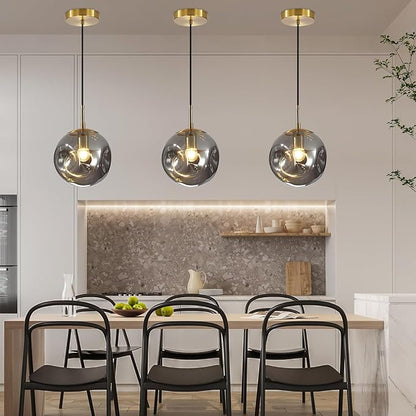 Modern Smoke Gray Concave Glass Pendant Light, 3-Pack Kitchen Island Lighting Single Globe Pendant Light Fixtures Century Kitchen Island Pendant Light for Bedroom Dining Room Light (Without Bulbs)
