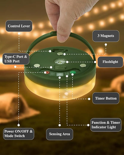 Anpro Camping String Lights 4 in 1: 32.8 Ft String with Warm White 130 LEDs, USB Rechargeable with Remote Control, Adjustable Brightness, 6 Light Modes, Portable IP65 Camping Light for Outdoor