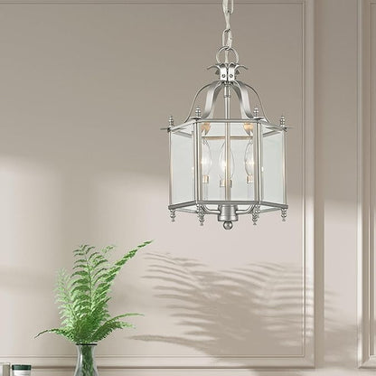 Livex Lighting 4403-91 Home Basics 3 Light Brushed Nickel Hanging Lantern or Flush Mount Chandelier with Clear Beveled Glass