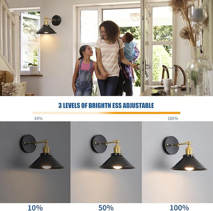Bailoch Black & Gold Vintage Rechargeable Battery Operated Wall Sconces, Cordless Battery Powered Led Wall Lights Set of 2, Wall Lamp Fixture Indoor with Remote Control for Bedroom Farmhouse Gallery