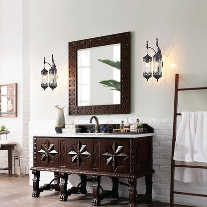 Rustic Glass Wall Sconce Vintage Antique Gothic Wall Light Fixture Retro Farmhouse Mid Centry Lantern Wall Sconce for Bedroom, Living Room, Mirror, Black