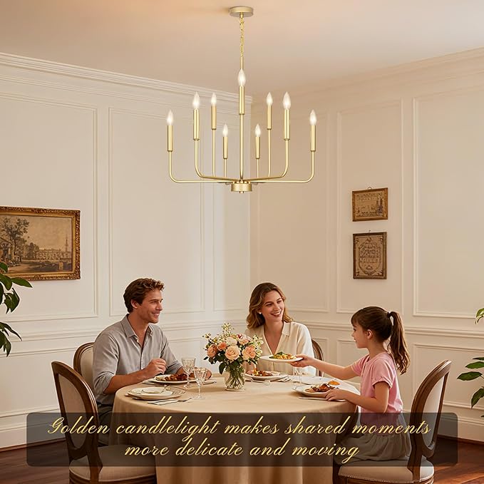 Gold Chandeliers for Dining Room Light Fixture Over Table, Modern Farmhouse Chandeliers for Living Room,9-Lights Industrial Metal Candle Lighting Fixtures for Entryway Kitchen Island Foyer