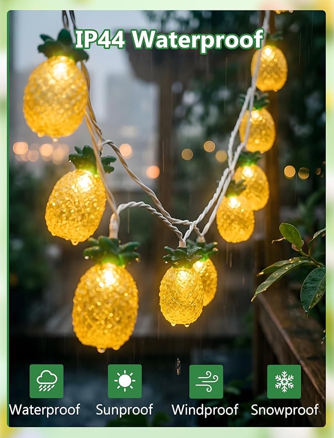 GOOTHY Pineapple String Lights, 8.5Ft Tropical Beach Themed Party Decorations Patio String Lights with 10 Pineapple Lights for Outdoor Home Summer Party Camping Bars Hawaiian Theme Wedding Decor