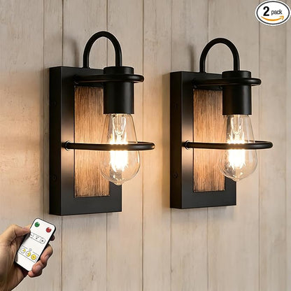 Wireless Battery Operated Wall Sconce Set of 2,Dimmable, Rechargeable with Remote & Touch Control, Industrial Vintage Design,No Wiring Installation, 8000mAh,Timmer,Magnetic Mount