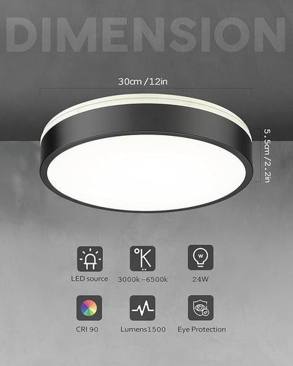 Ken & Ricky Flush Mount Ceiling Light, Dimmable Led Close to Ceiling Light Fixtures for Kitchen Bathroom Bedroom Hallway 5cct (Black, 12 Inch)