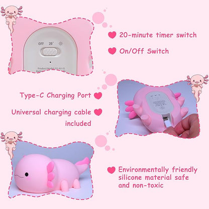 Ammonite Axolotl Gifts, Axolotl Night Light for Kids - Squishy Silicone LED Touch Cute Lamp, Xmas Birthday, Kawaii Bedroom Decor Nursery Lamp for Boys Girls Mom