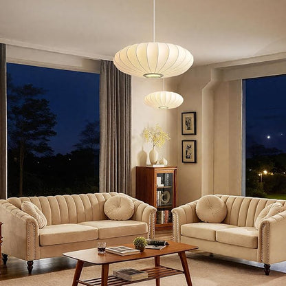 23.6in Lantern Pendant Light, 3-Light Imitation Silk White Bubble Pendant Lighting Fixture, Hanging Lamp Simple Chandelier for Living Dinning Room Kitchen Island Bedroom Restaurant Cafe