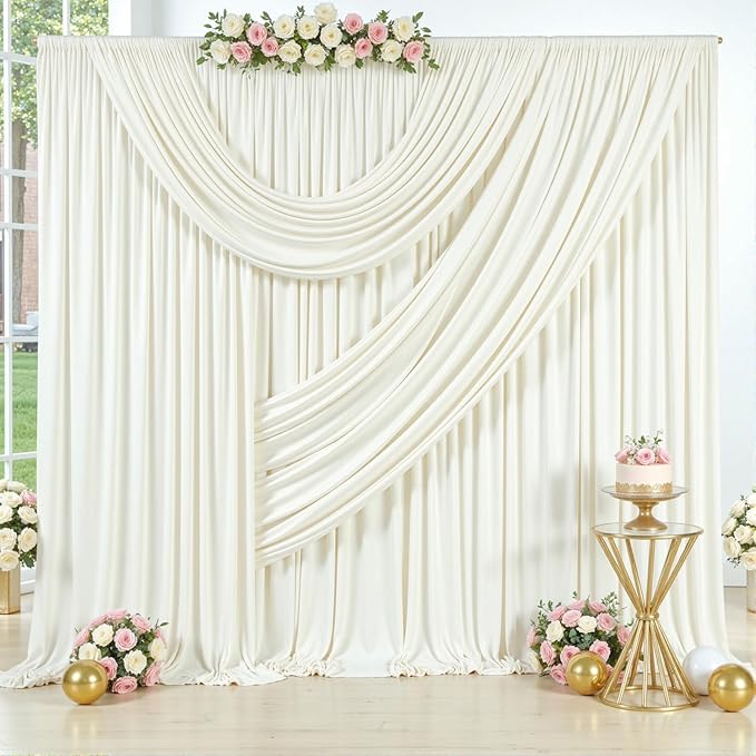 30ft x 15ft Ivory Wrinkle Free Backdrop Curtains for Wedding Party Backdrops Curtain Drapes Fabric Decorations Photo Back Drop Cloth for Baby Shower Photography Stage Reception