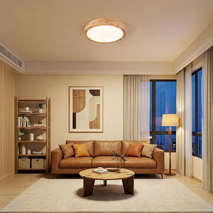 Modern LED Ceiling Light for Bedroom: Wood Flush Mount Light Fixture with Acrylic Lampshade - 3000K Not Dimmable Overhead Ceiling Lamps for Kitchen Hallway Living Room (11.8" 2 Pack)
