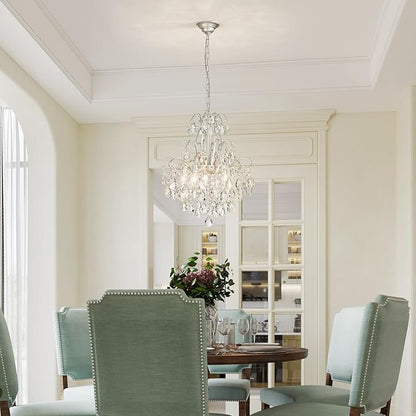 WUZUPS 5-Light Crystal Candle Chandelier Pendant Ceiling Modern Lighting Fixture for Bedroom Hallway Bar Kitchen Bathroom, H 22.8" W19.7, E12 Base, Silver