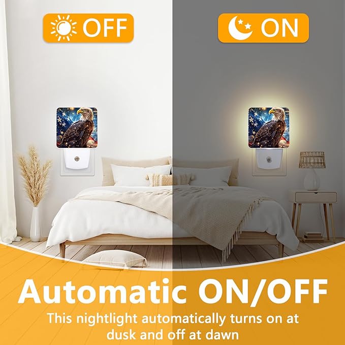 Eagle Night Light, Plug-into USA Flag Nightlight White LED Lamp, Energy Efficient Decor Desk Lamp for Bedroom Hallway Stairs Bathroom
